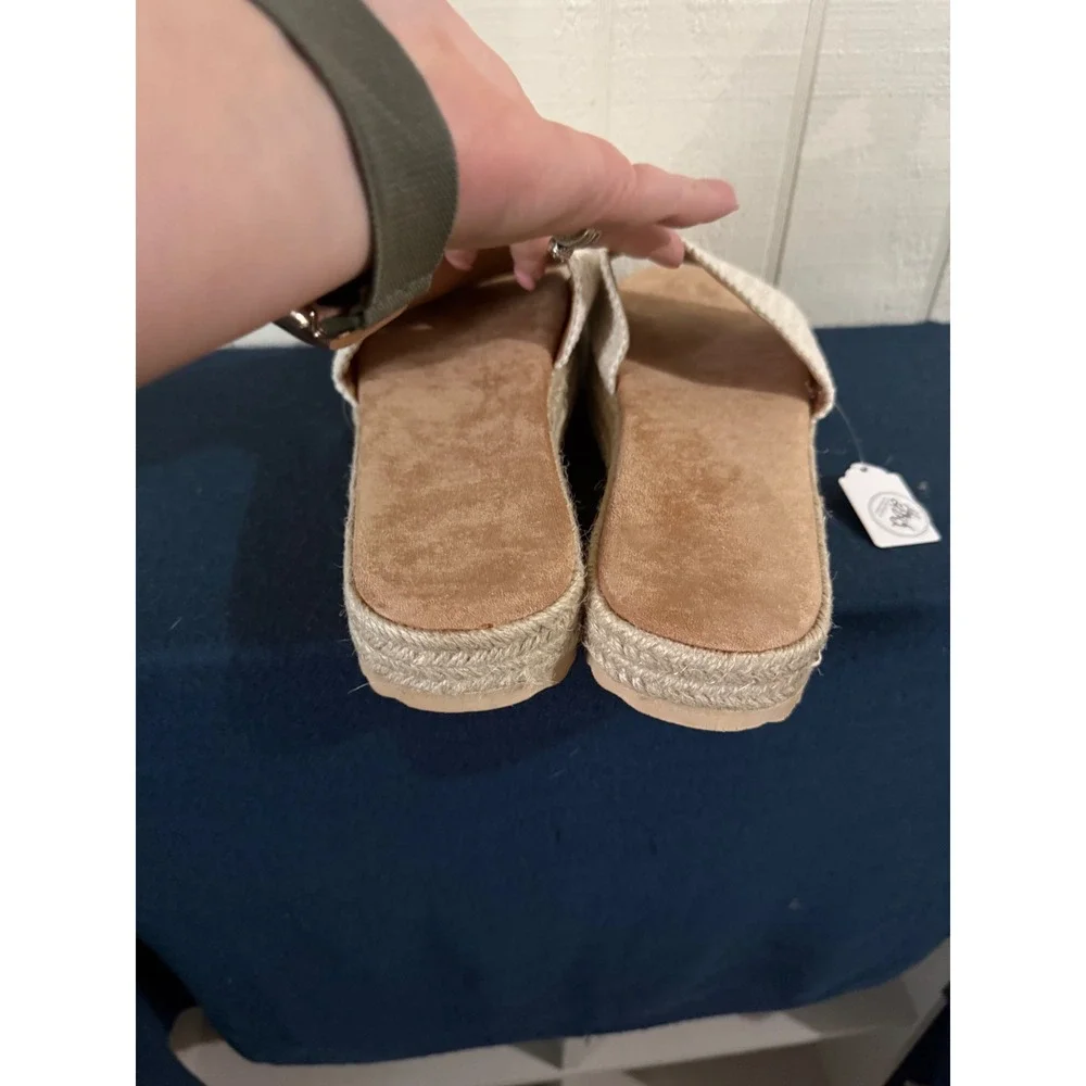 Handmade Crochet Platform Espadrille Slides Off-White Woven Sandals Size 9.5